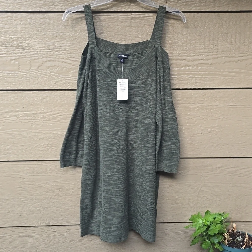 Torrid Slub Pullover Tunic V-Neck Cold Shoulder Sweater Fall 2x NWT NEW olive - Picture 7 of 11